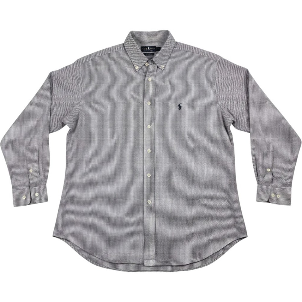 Ralph Lauren Yarmouth Mens 16.5 34/35 Purple Whte Check Cotton Button Down Shirt